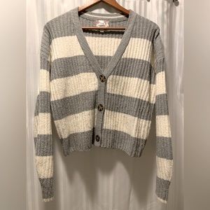 Womens Pink Republic Gray White Striped Button Long‎ Sleeve Sweater Size Medium